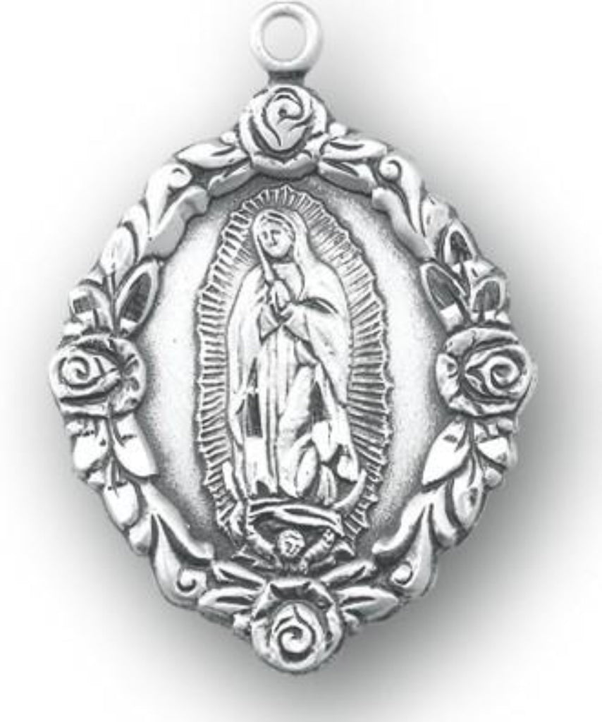 Sterling silver Our Lady of Guadalupe  with roses medal on chain