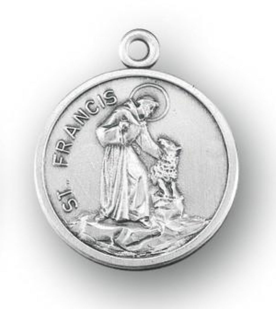 Sterling silver saint francis with wolf medal on chain
