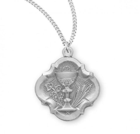 Sterling Silver First Communion Baroque Medal