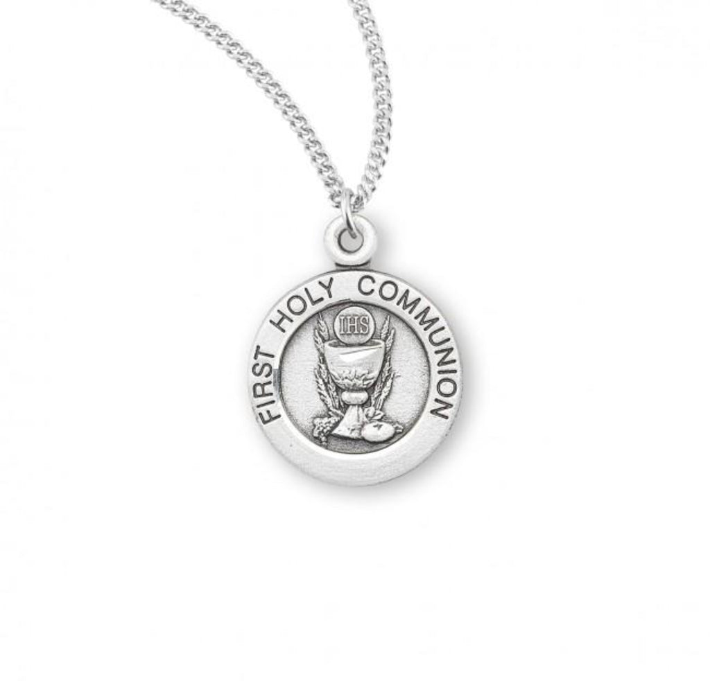 Sterling silver first communion medal on chain