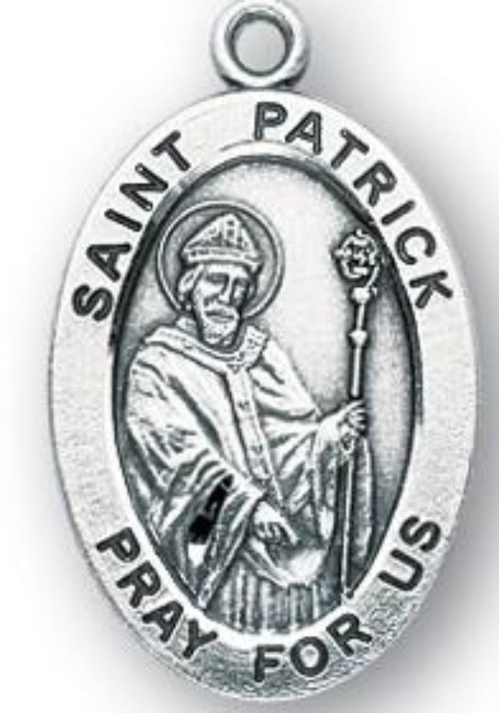 Saint Patrick oval sterling silver patron st medal on chain