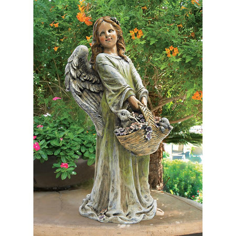 Joyful Garden Angel Holding Flowers Statue Over 2 Feet Tall