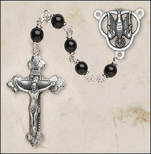 Confirmation Dove Holy Spirit Black Onyx Rosary