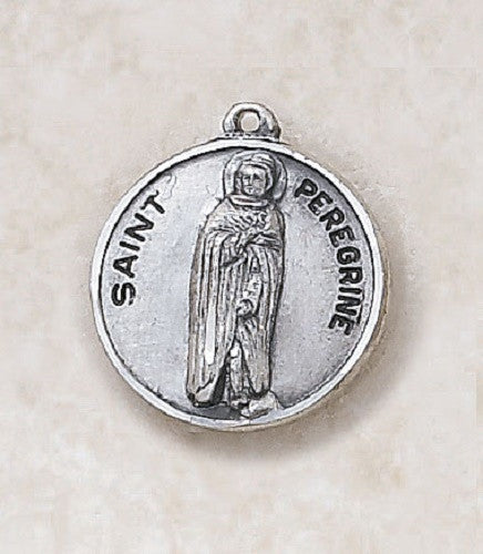 Saint Peregrine Round Sterling Silver Medal on Chain