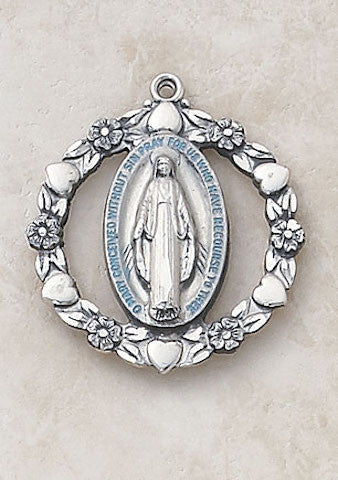 Blue Sterling Silver Miraculous Medal On Chain
