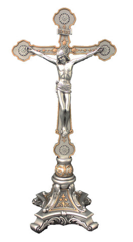 Standing Altar Crucifix Pewter Style With Gold Accents - Veronese Collection