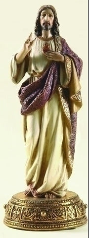 Sacred Heart Of Jesus Heavenly Protection Religious Figure Ornate Gold Christian Statue