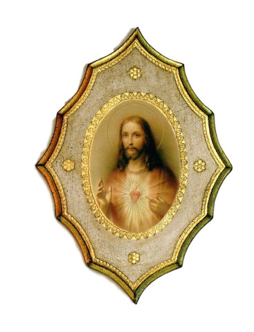 Sacred Heart Of Jesus Florentine Icon Plaque Hand Made  Italy