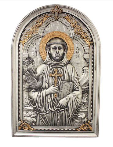 Saint Francis Pewter Style Icon Wall Plaque