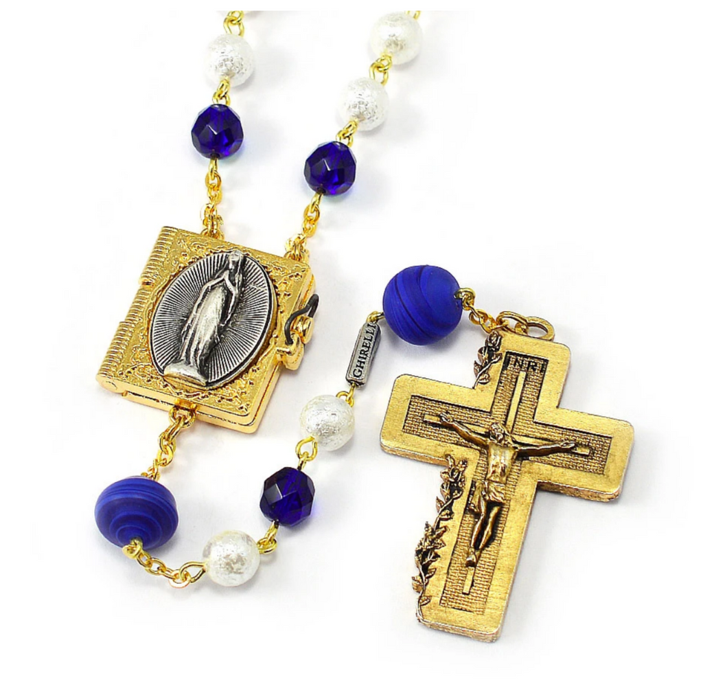 Lourdes Locket Murano Beads & Gold Rosary By Ghirelli 
