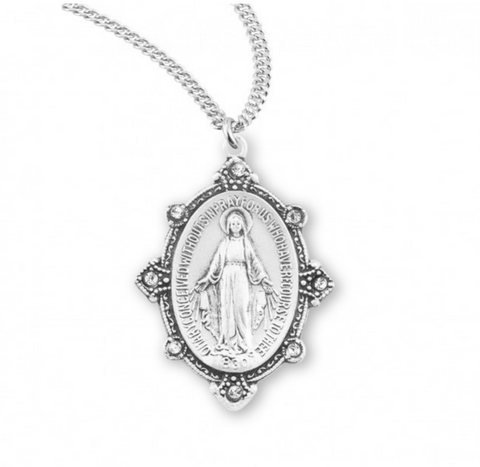 Sterling Silver Swarovski Crystal Edged Madonna Miraculous Medal