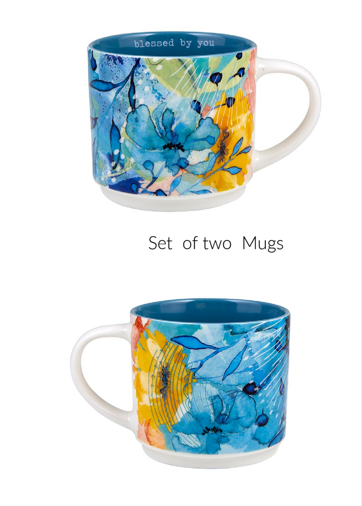 Blessed by you floral mug set of 2
