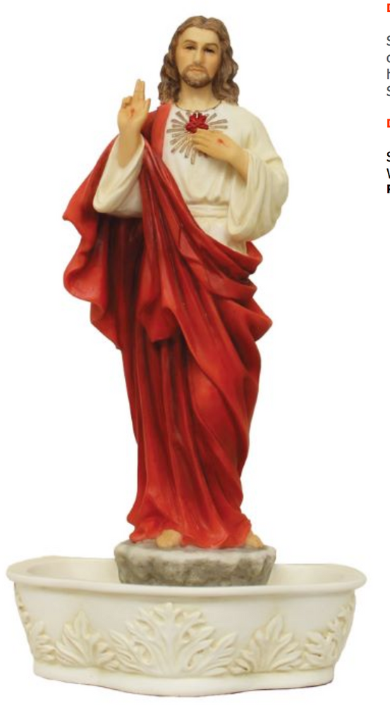 Sacred Heart Of Jesus Holy Water Font For Table or Wall