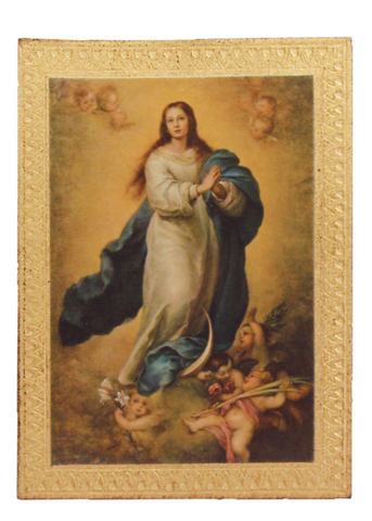 Immaculate Conception Murillo Florentine Plaque - Made in Italy 5x7