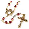 Holy Spirit Faceted Red Glass and Gold Rosary By Ghirelli