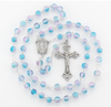Aqua and Pink Crackle Glass Bead New England Pewter Rosary