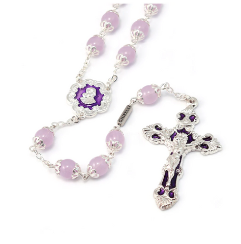 Mary's Motherly Love Collection Lilac & Silver Rosary - 8mm By Ghirelli