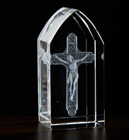 Jesus Crucifix Etched Glass