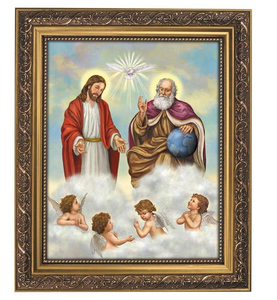Holy Trinity Print With Angels In Ornate Frame With Glass