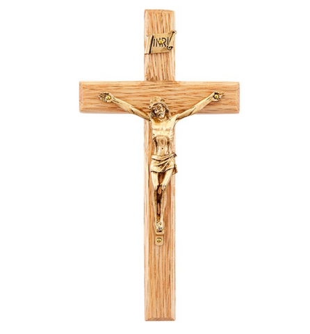 Jesus Oak Wall Crucifix With Antiqued Gold Corpus