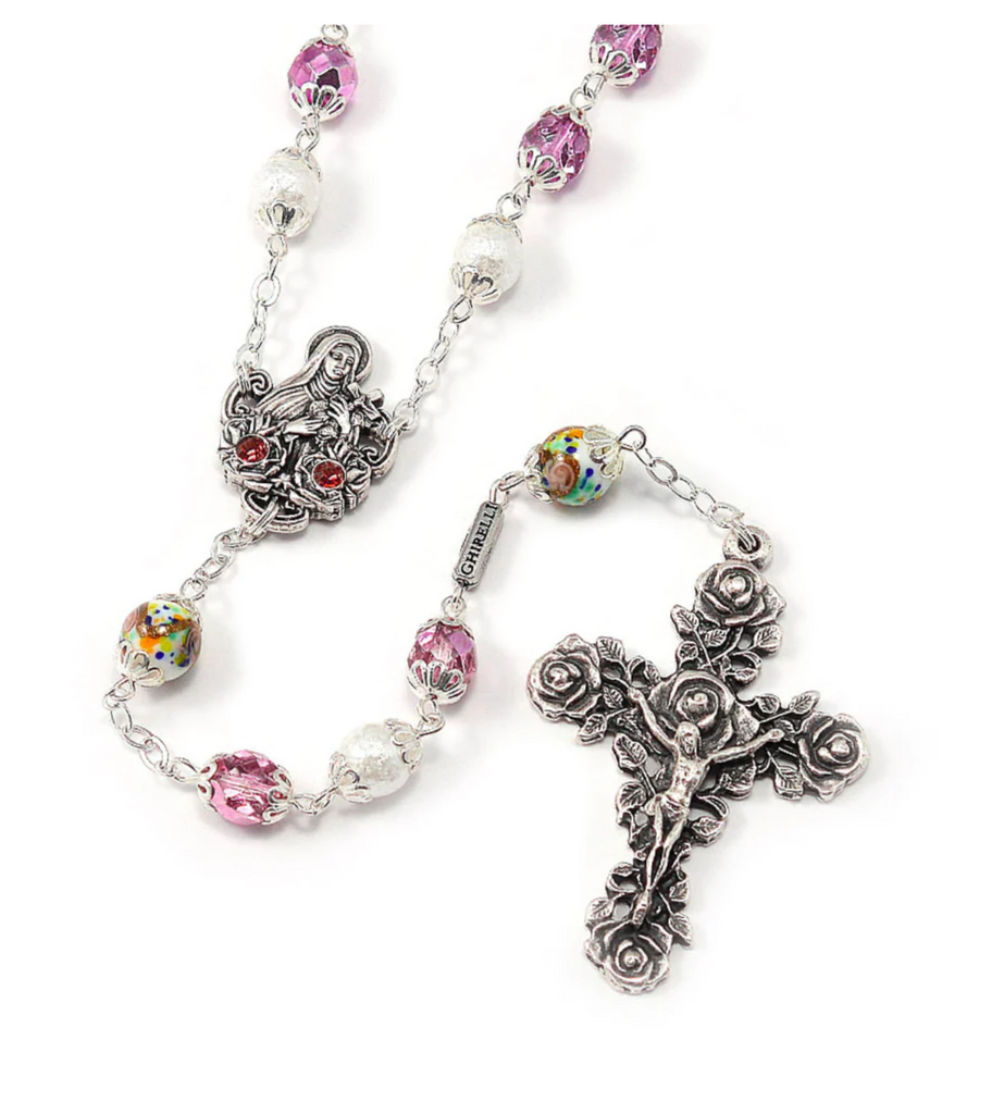 Saint Therese of Lisieux Rosary, Rose & Mint By Ghirelli