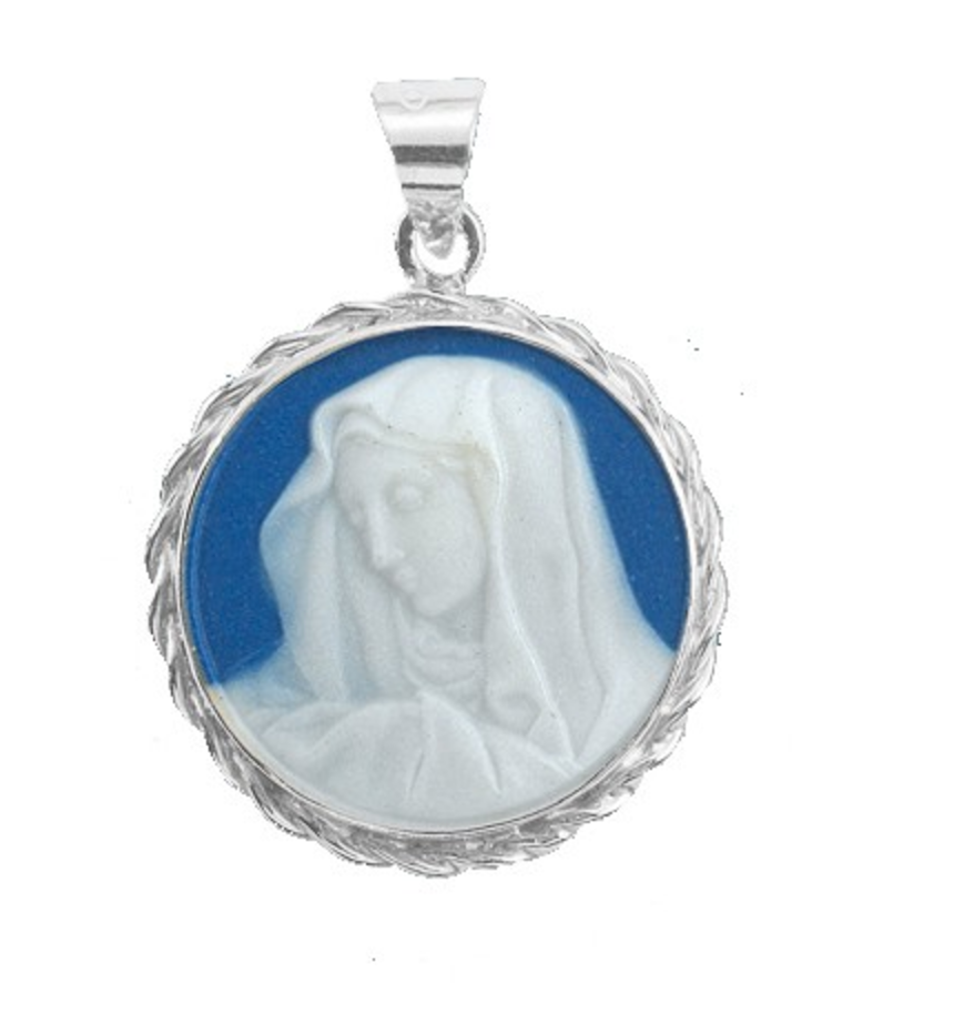 Sterling Silver Dark Blue Madonna Our Lady Of Sorrows Capodimonte Porcelain Made In Italy