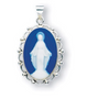 Sterling Silver Dark Blue Madonna Miraculous Medal Capodimonte Porcelain Made In Italy