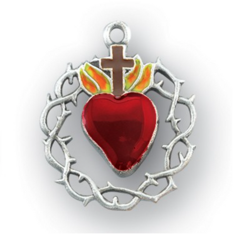 Sacred Heart Of Jesus With Crown of Thorns Sterling Silver Medal