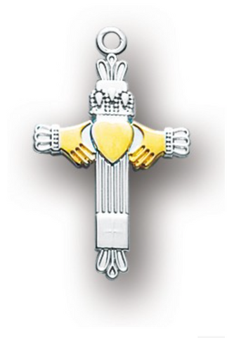 Sterling Silver Claddagh Cross with 18" Chain