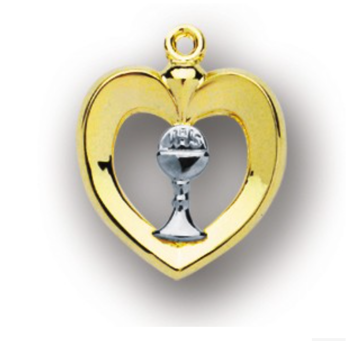 First communion heart medal on chain