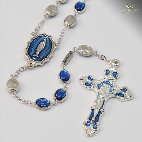 Our Lady Of Lourdes silver plated Rosary By Ghirelli Gift Boxed
