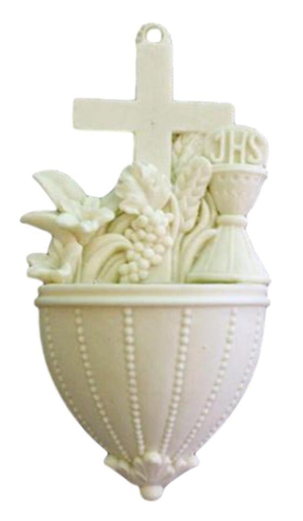 Communion Font With Lilies And Chalice In White Alabaster