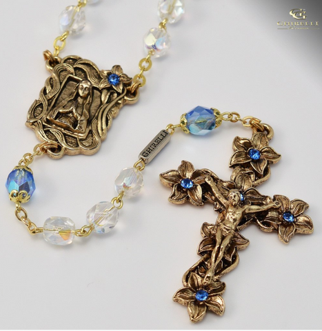 Our Lady of Lourdes Gold Plated Rosary Bohemian Faceted Beads By Ghirelli