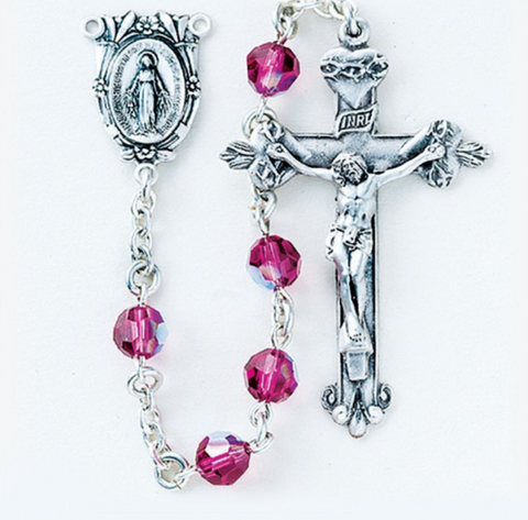 Ornate Fuschia Swarovski Crystal Catholic Rosary