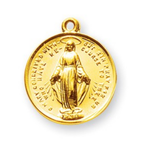 Round Miraculous Medal Pendant Oval Gold Over Sterling Silver