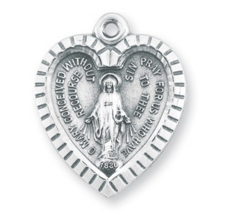Sterling Silver Heart Shaped Miraculous Medal
