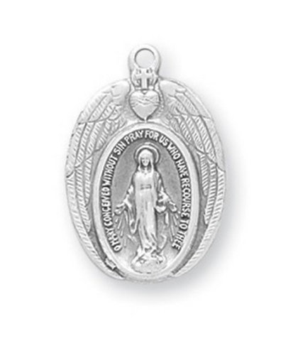Sterling Silver Angel Wings Madonna Miraculous Medal