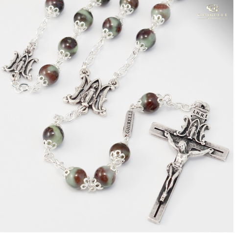 Annunciation silver plated Rosary With Glass Beads by Ghirelli