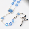 Siver plated saint Benedict rosary with blue glass beads 
