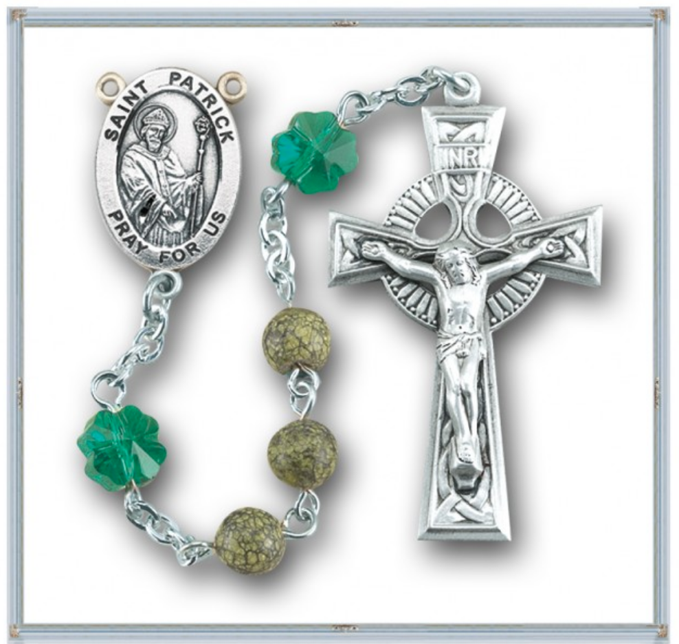 Genuine Green Side Stone catholic Saint Patrick Rosary 