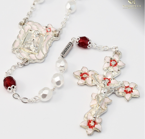 Our Lady Of Lourdes Pink Silver Plated Rosary By Ghirelli