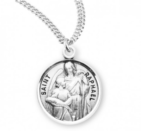 Saint Archangel Raphael Sterling Silver Medal Pendant On Chain