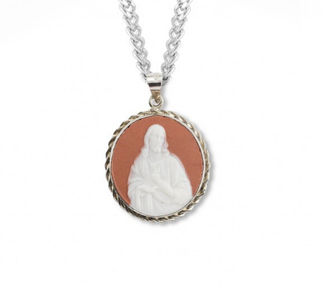  Sterling Silver Sacred Heart of Jesus Cameo Medal made in Italy