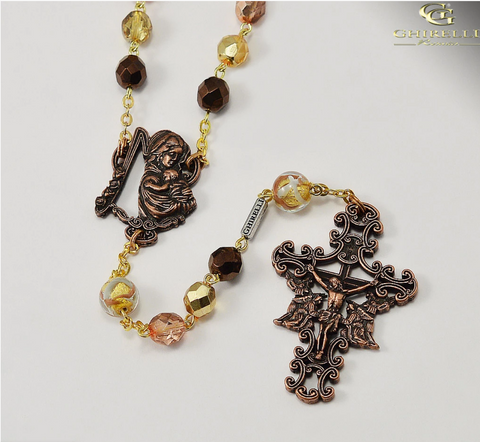 Madonna And Child Rosary for Women in Antique Copper by Ghirelli
