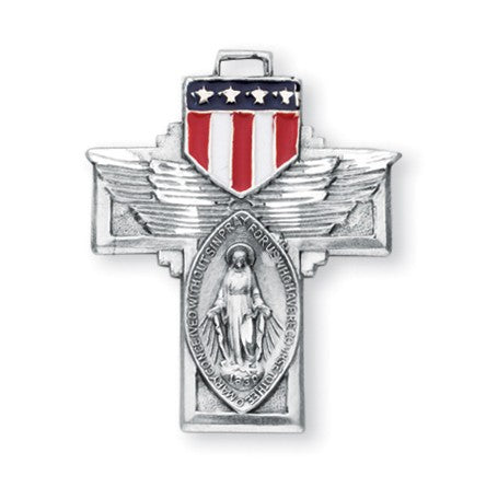 Sterling SIlver Winged Military Medal Cross Madonna Miraculous Medal On Chain