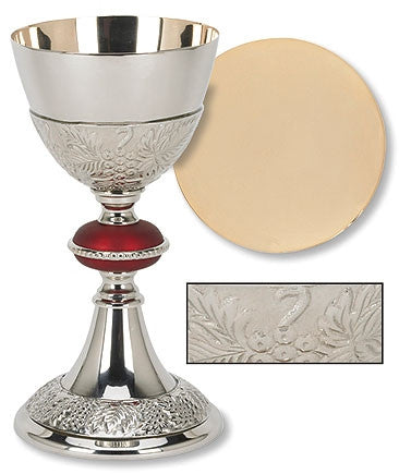 Grape Communion Chalice With Red Node and Paten Set