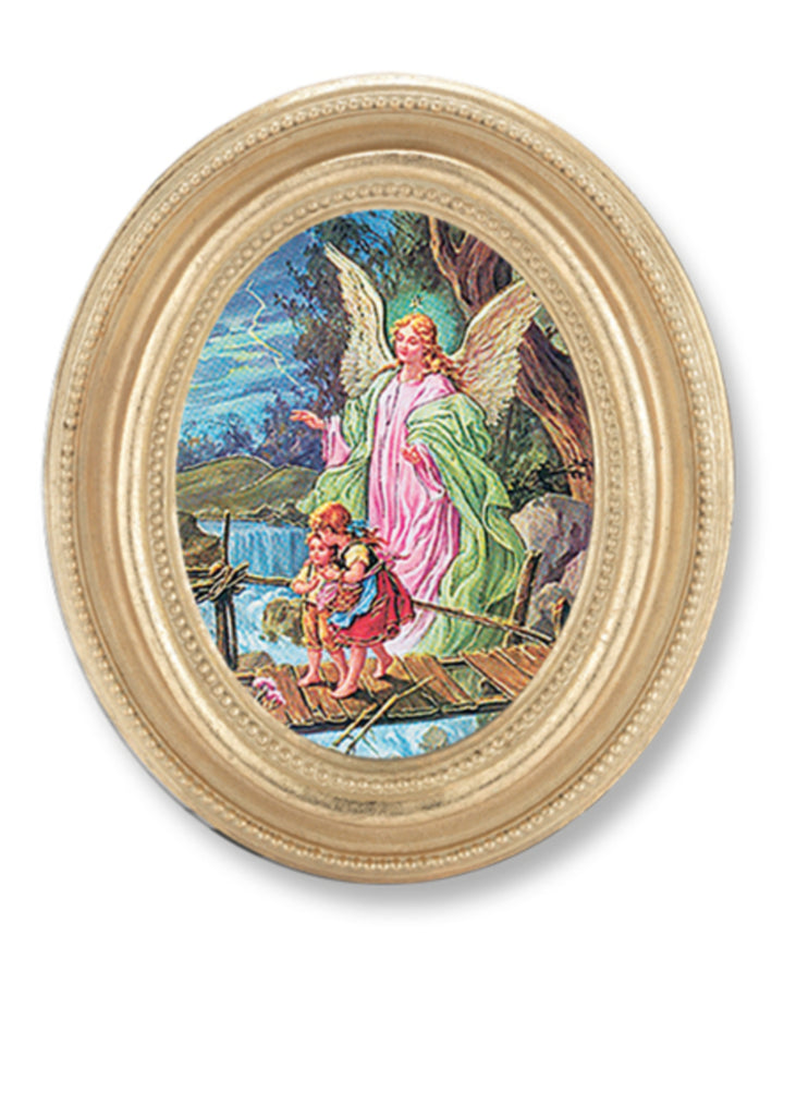 Guardian Angel With Children Print In Gold Leaf Frame 