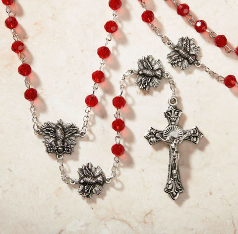 Confirmation Red Crystal Bead Rosary With Holy Spirit Paola Carola Collection