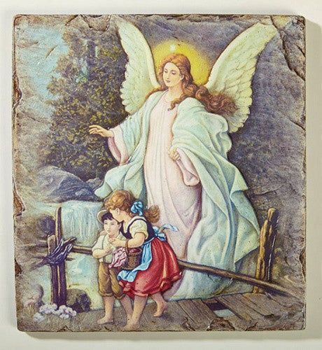Guardian Angel With Children Icon Plaque By Artist Marco Sevelli