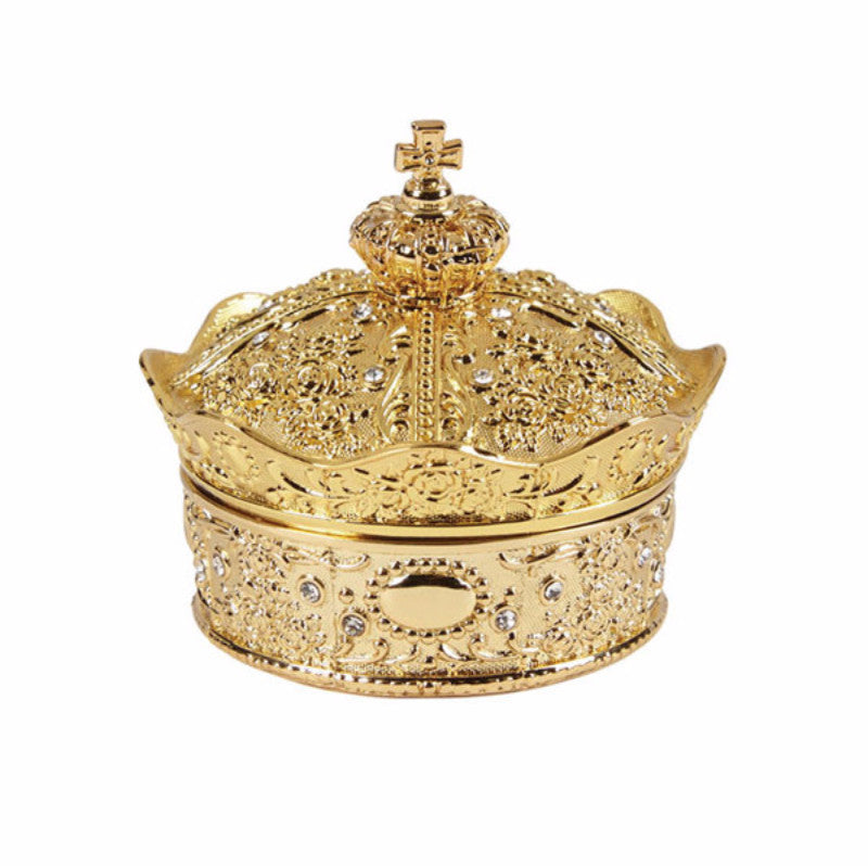 Gold Crown Wedding Quinceanera Or Silver Plated Gold Tone Treasure Box with 13 Piece Arras Coin Set